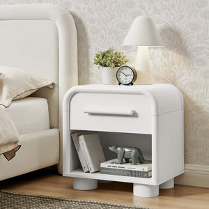 Modway Furniture Bellamy Curved Nightstand with Open Shelf Mid-Century Modern Sculptural Bedroom Piece White MOD-7384-WHI