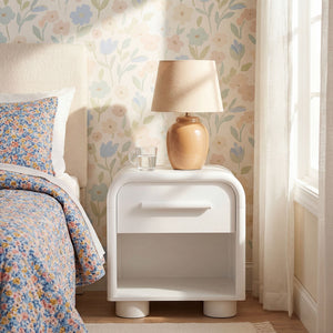 Modway Furniture Bellamy Curved Nightstand with Open Shelf Mid-Century Modern Sculptural Bedroom Piece White MOD-7384-WHI