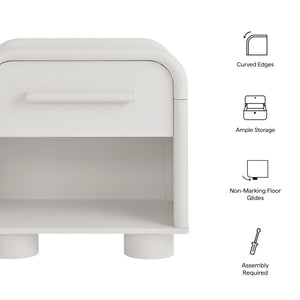 Modway Furniture Bellamy Curved Nightstand with Open Shelf Mid-Century Modern Sculptural Bedroom Piece White MOD-7384-WHI