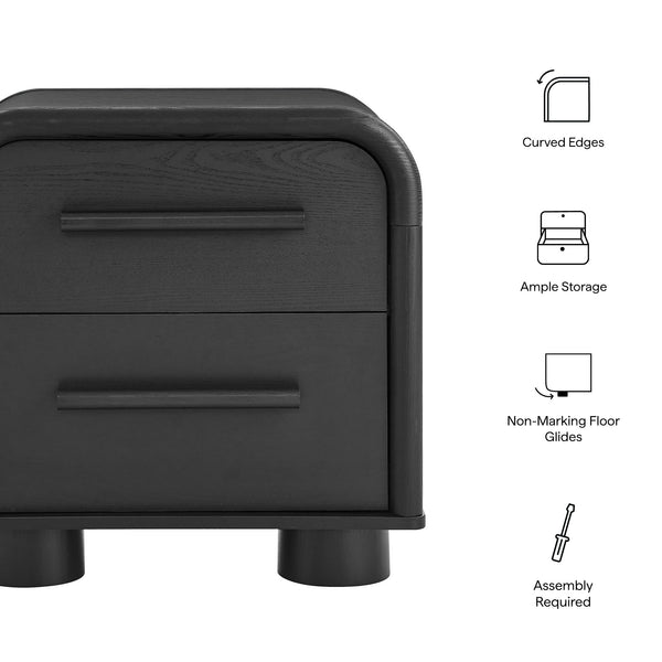 Modway Furniture Bellamy Curved Two Drawer Nightstand with Sculptural Form for Modern Bedrooms Black MOD-7385-BLK