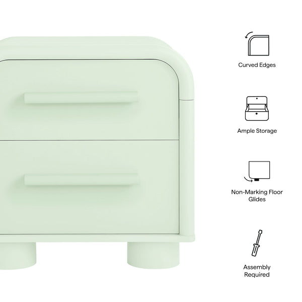 Modway Furniture Bellamy Curved Two Drawer Nightstand with Sculptural Form for Modern Bedrooms Green MOD-7385-SAG