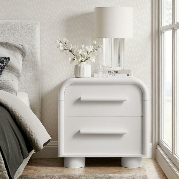 Modway Furniture Bellamy Curved Two Drawer Nightstand with Sculptural Form for Modern Bedrooms White MOD-7385-WHI