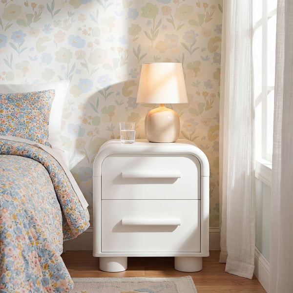 Modway Furniture Bellamy Curved Two Drawer Nightstand with Sculptural Form for Modern Bedrooms White MOD-7385-WHI
