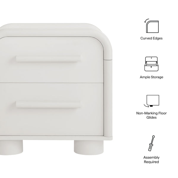 Modway Furniture Bellamy Curved Two Drawer Nightstand with Sculptural Form for Modern Bedrooms White MOD-7385-WHI