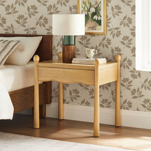 Modway Furniture Darcy Postmodern Wood Nightstand with Scalloped Top Curved Legs and Retro Warmth Oak MOD-7386-OAK