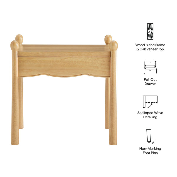 Modway Furniture Darcy Postmodern Wood Nightstand with Scalloped Top Curved Legs and Retro Warmth Oak MOD-7386-OAK