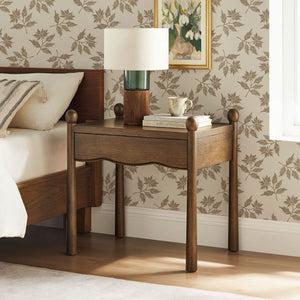Modway Furniture Darcy Postmodern Wood Nightstand with Scalloped Top Curved Legs and Retro Warmth Walnut MOD-7386-WAL