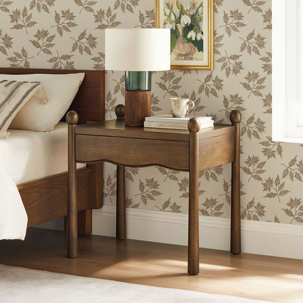 Modway Furniture Darcy Postmodern Wood Nightstand with Scalloped Top Curved Legs and Retro Warmth Walnut MOD-7386-WAL