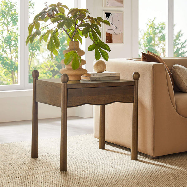 Modway Furniture Darcy Postmodern Wood Nightstand with Scalloped Top Curved Legs and Retro Warmth Walnut MOD-7386-WAL