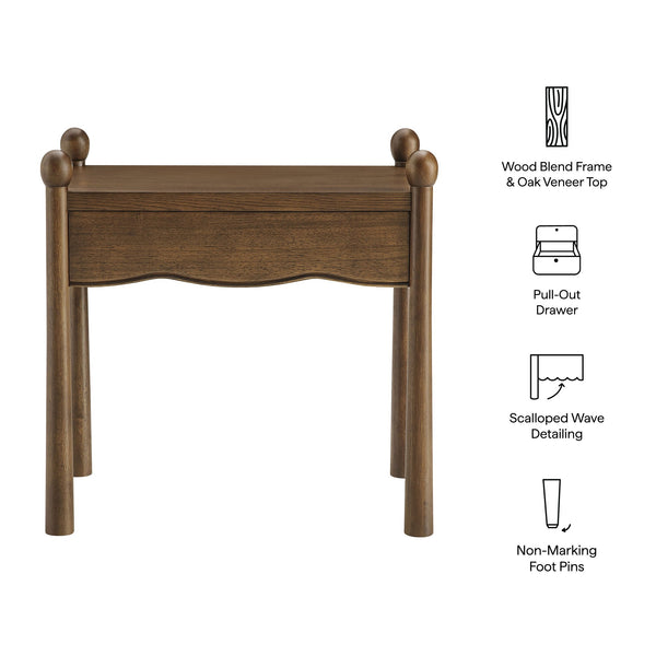 Modway Furniture Darcy Postmodern Wood Nightstand with Scalloped Top Curved Legs and Retro Warmth Walnut MOD-7386-WAL