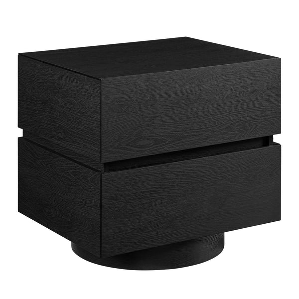 Modway Furniture Koval Sculptural Pedestal Nightstand with Two Drawers and Wood Grain Modern Finish Black MOD-7804-BLK