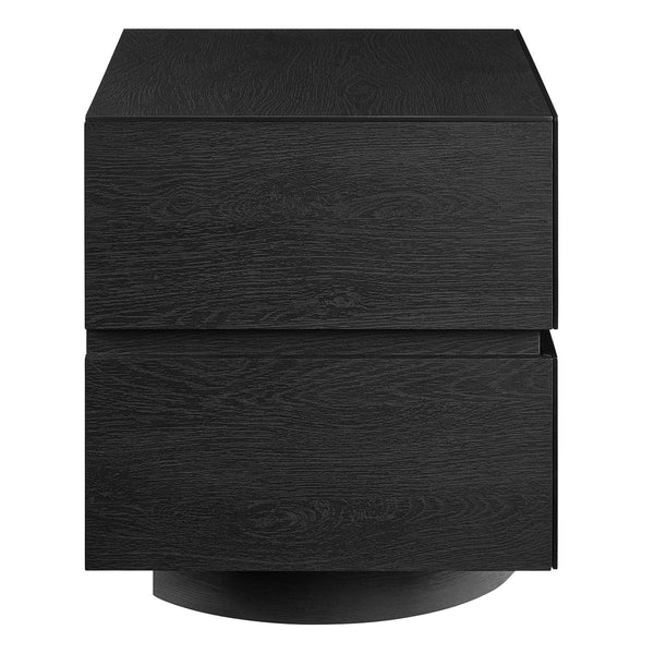 Modway Furniture Koval Sculptural Pedestal Nightstand with Two Drawers and Wood Grain Modern Finish Black MOD-7804-BLK