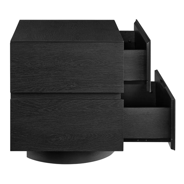 Modway Furniture Koval Sculptural Pedestal Nightstand with Two Drawers and Wood Grain Modern Finish Black MOD-7804-BLK