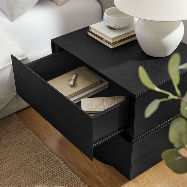 Modway Furniture Koval Sculptural Pedestal Nightstand with Two Drawers and Wood Grain Modern Finish Black MOD-7804-BLK
