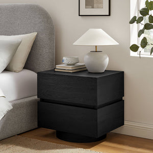 Modway Furniture Koval Sculptural Pedestal Nightstand with Two Drawers and Wood Grain Modern Finish Black MOD-7804-BLK