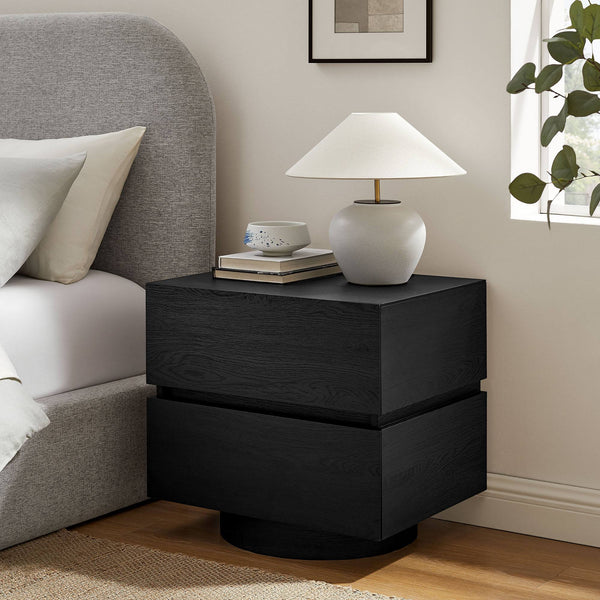 Modway Furniture Koval Sculptural Pedestal Nightstand with Two Drawers and Wood Grain Modern Finish Black MOD-7804-BLK