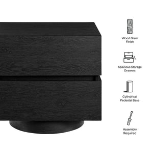 Modway Furniture Koval Sculptural Pedestal Nightstand with Two Drawers and Wood Grain Modern Finish Black MOD-7804-BLK