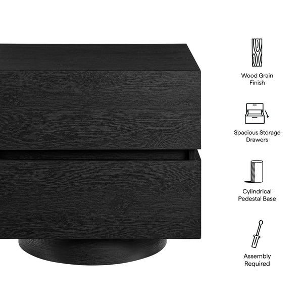 Modway Furniture Koval Sculptural Pedestal Nightstand with Two Drawers and Wood Grain Modern Finish Black MOD-7804-BLK