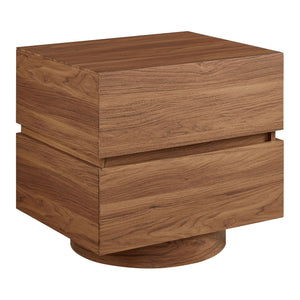 Modway Furniture Koval Sculptural Pedestal Nightstand with Two Drawers and Wood Grain Modern Finish Walnut MOD-7804-WAL