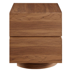 Modway Furniture Koval Sculptural Pedestal Nightstand with Two Drawers and Wood Grain Modern Finish Walnut MOD-7804-WAL