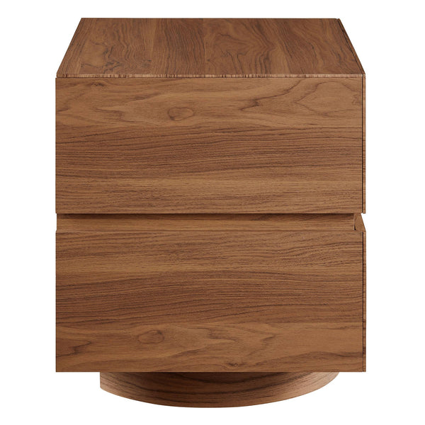 Modway Furniture Koval Sculptural Pedestal Nightstand with Two Drawers and Wood Grain Modern Finish Walnut MOD-7804-WAL