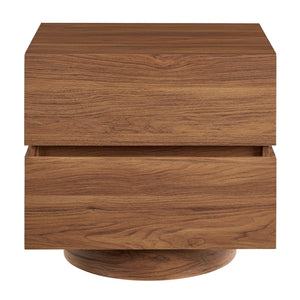 Modway Furniture Koval Sculptural Pedestal Nightstand with Two Drawers and Wood Grain Modern Finish Walnut MOD-7804-WAL