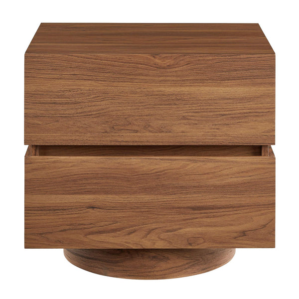 Modway Furniture Koval Sculptural Pedestal Nightstand with Two Drawers and Wood Grain Modern Finish Walnut MOD-7804-WAL