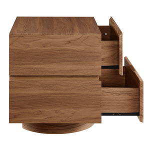 Modway Furniture Koval Sculptural Pedestal Nightstand with Two Drawers and Wood Grain Modern Finish Walnut MOD-7804-WAL