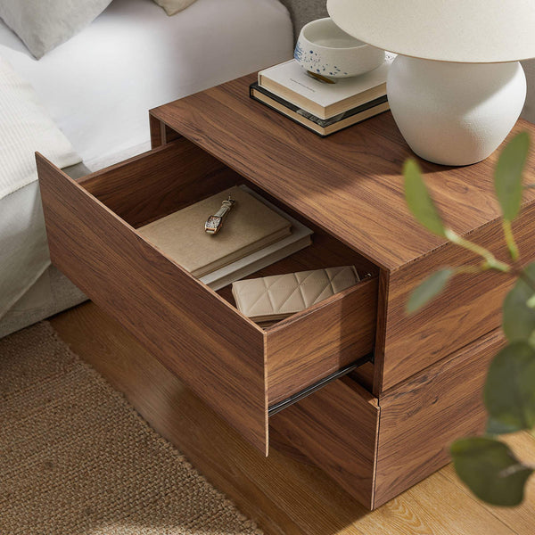 Modway Furniture Koval Sculptural Pedestal Nightstand with Two Drawers and Wood Grain Modern Finish Walnut MOD-7804-WAL