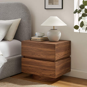 Modway Furniture Koval Sculptural Pedestal Nightstand with Two Drawers and Wood Grain Modern Finish Walnut MOD-7804-WAL