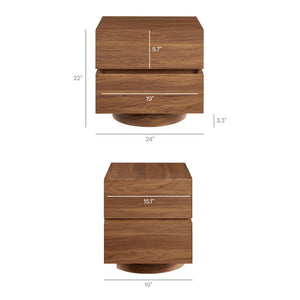 Modway Furniture Koval Sculptural Pedestal Nightstand with Two Drawers and Wood Grain Modern Finish Walnut MOD-7804-WAL