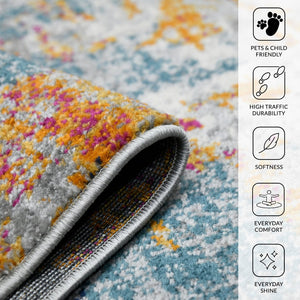 Amer Rugs Montana Contemporary Power-loom Area Rug With Vibrant Urban-inspired Patterns For Stylish Spaces Orange,Blue Polypropylene Mon103305