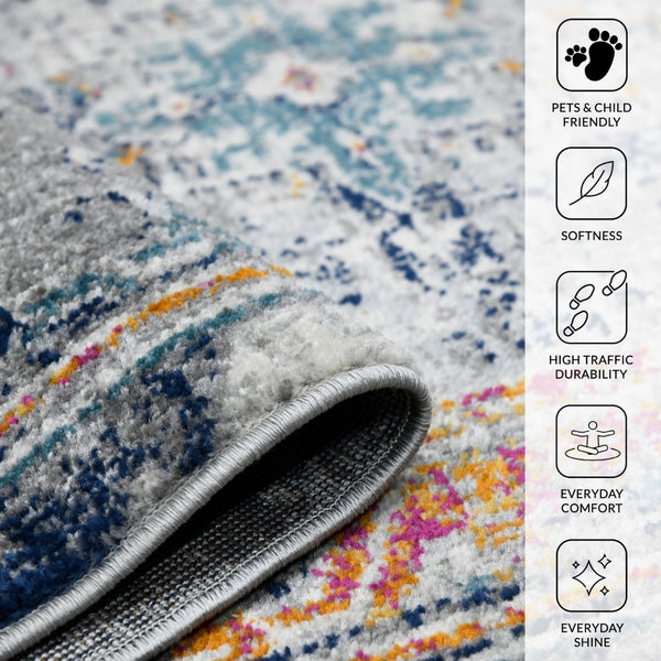 Amer Rugs Montana Bohemian Pattern Power-loom Area Rug – Vibrant Colors Inspired By Urban Markets For Your Home Blue,Orange Polypropylene Mon135376