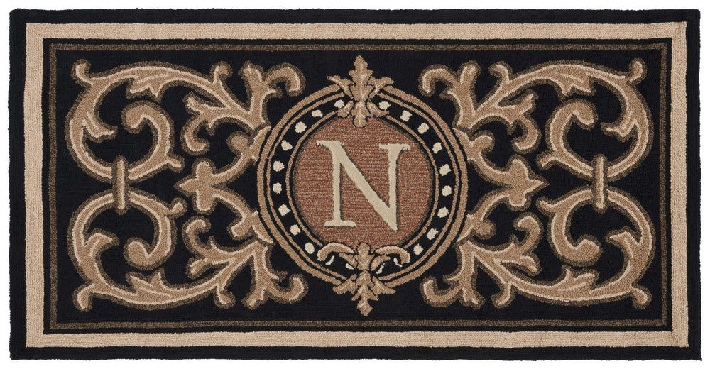 Safavieh Monogram Hand Tufted 3' X 6' Black Runner Rug With Elegant Medallion Design For Indoor/Outdoor Use Black Synthetic Mon226n-36