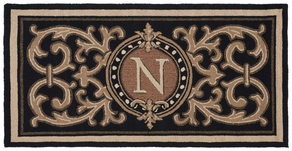 Safavieh Monogram Hand Tufted 3' X 6' Black Runner Rug With Elegant Medallion Design For Indoor/Outdoor Use Black Synthetic Mon226n-36