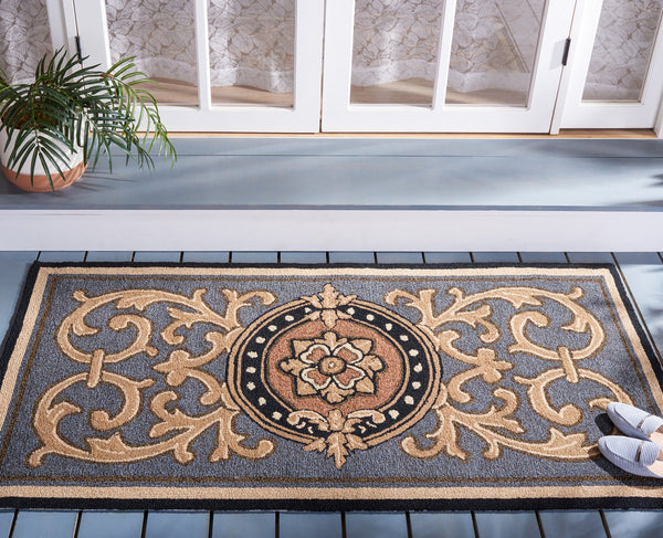 Safavieh Monogram Hand-hooked 2'-6" X 4' Accent Rug - Luxurious Blue Design For Elegant Home Decor Spaces Blue Polypropylene Mon250b-24