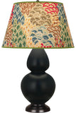 Robert Abbey Matte Obsidian Double Gourd Table Lamp Matte Obsidian Glazed Ceramic with Deep Patina Bronze Finished Accents Fall Floral Fabric Shade