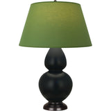 Robert Abbey Matte Obsidian Double Gourd Table Lamp Matte Obsidian Glazed Ceramic with Deep Patina Bronze Finished Accents Tea Green W/ Taupe Lining Fabric Shade