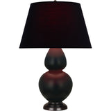 Robert Abbey Matte Obsidian Double Gourd Table Lamp Matte Obsidian Glazed Ceramic with Deep Patina Bronze Finished Accents Ink Black W/ Rose Red Lining Fabric Shade