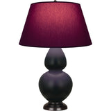 Robert Abbey Matte Obsidian Double Gourd Table Lamp Matte Obsidian Glazed Ceramic with Deep Patina Bronze Finished Accents Plum W/ Lavender Lining Fabric Shade