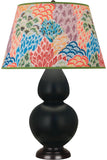 Robert Abbey Matte Obsidian Double Gourd Table Lamp Matte Obsidian Glazed Ceramic with Deep Patina Bronze Finished Accents Spring Floral Fabric Shade