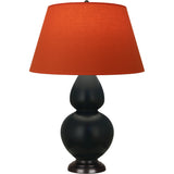 Robert Abbey Matte Obsidian Double Gourd Table Lamp Matte Obsidian Glazed Ceramic with Deep Patina Bronze Finished Accents Tangerine W/ Taupe Lining Fabric Shade