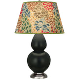 Robert Abbey Matte Obsidian Double Gourd Table Lamp Matte Obsidian Glazed Ceramic with Antique Silver Finished Accents Fall Floral Fabric Shade