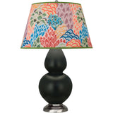 Robert Abbey Matte Obsidian Double Gourd Table Lamp Matte Obsidian Glazed Ceramic with Antique Silver Finished Accents Spring Floral Fabric Shade