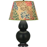 Robert Abbey Matte Obsidian Double Gourd Table Lamp Matte Obsidian Glazed Ceramic with Lucite Base Fall Floral Fabric Shade