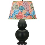 Robert Abbey Matte Obsidian Double Gourd Table Lamp Matte Obsidian Glazed Ceramic with Lucite Base Spring Floral Fabric Shade