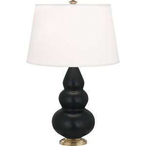 Robert Abbey Matte Obsidian Small Triple Gourd Accent Lamp Matte Obsidian Glazed Ceramic with Antique Natural Brass Finished Accents Pearl Dupioni Fabric Shade