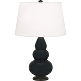 Robert Abbey Matte Obsidian Small Triple Gourd Accent Lamp Matte Obsidian Glazed Ceramic with Deep Patina Bronze Finished Accents Pearl Dupioni Fabric Shade