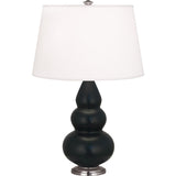 Robert Abbey Matte Obsidian Small Triple Gourd Accent Lamp Matte Obsidian Glazed Ceramic with Antique Silver Finished Accents Pearl Dupioni Fabric Shade