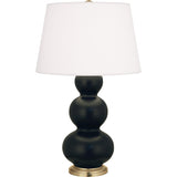 Robert Abbey Matte Obsidian Triple Gourd Table Lamp Matte Obsidian Glazed Ceramic with Antique Natural Brass Finished Accents Pearl Dupioni Fabric Shade